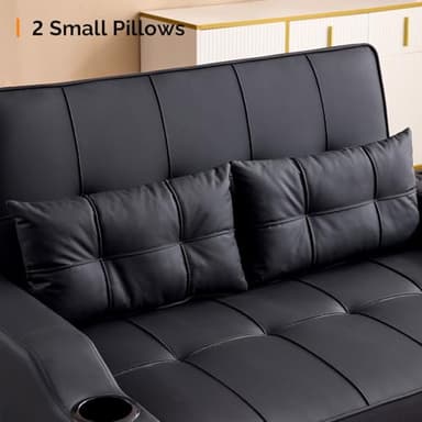 VINGLI Convertible Loveseat Sleeper, Black Faux Leather Futon Sofa Bed Pullout Couch Bed with USB Ports, Cup Holders, Armrest for Living Room, Bedroom, Home Office Apartment - Image 9
