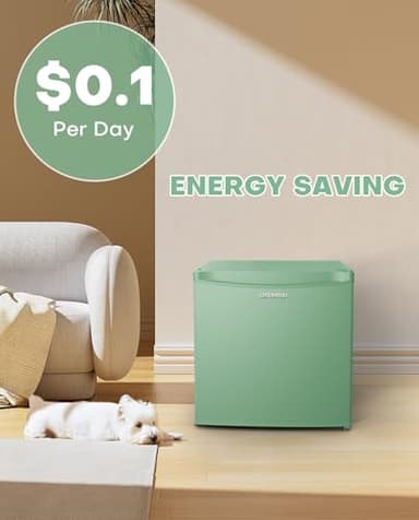 Upstreman 1.7 Cu.ft Mini Fridge with Freezer, Dorm Essentials, Adjustable Thermostat, Energy Saving, Low Noise, Single Door Compact Refrigerator for Dorm, Office, Bedroom, Mint Green-FR17 - Image 4