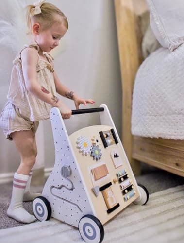 Beright Wooden Baby Walker Push and Pull Learning Activity Walker Kids’ Activity Toy Multiple Activities Center Develops Motor Skills & Stimulates Creativity (Natural) - Image 6