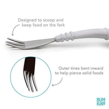 Bumkins Toddler Utensils, Kids Fork and Spoon Set, Silicone and Stainless-Steel Silverware, Angled Forks / Sporks for Self-Feeding, Children Training Flatware Cutlery for 18 Months Up, Pink - Image 3