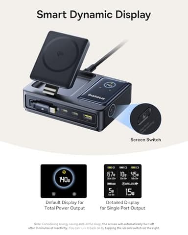 Baseus Nomos 5-in-1 Charging Station 140W, Qi2 Certified 15W Magnetic Wireless Charger with 100W Retractable Cable, GaN Fast USB C Desktop Charger for Magsafe, iPhone 16/15 Pro Max, MacBook Pro - Image 6