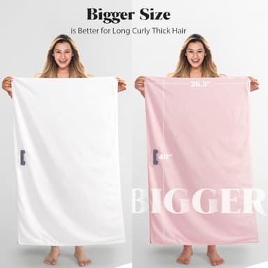 MABAO 2 Pack Microfiber Hair Towel Wrap for Women, Quick Dry Hair Turban Towel with Elastic Band, Microfiber Plopping Towel for Curly Hair, Stocking Stuffers for Women(Pink, White) - Image 3