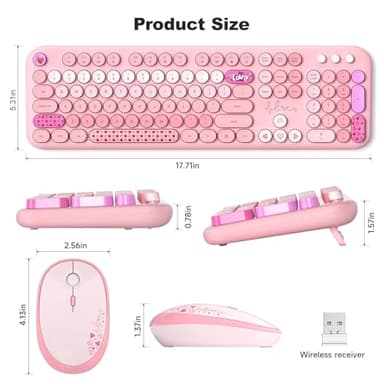 MOFII Wireless Keyboard and Mouse Combo, Full Size 2.4G Plug and Play Typewriter Retro Round Computer Keyboard and Mouse Set for Windows, Computer, Desktop, PC, Notebook - (Pink Colorful) - Image 6
