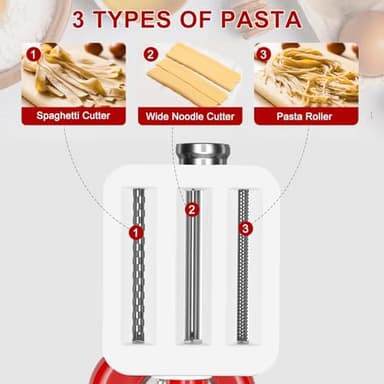 Metal Pasta Maker Attachment for Kitchenaid Stand Mixers 3 in 1 Set Includes Pasta Roller Spaghetti Cutter & Fettuccine Cutter and Cleaning Brush, Pasta Attachment - Image 2