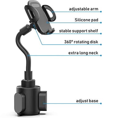 Phone Holders for Your Car, Cup Holder Phone Mount, Universal Adjustable Gooseneck Cup Holder Cradle Car Mount for iPhone 16/15/14/13/12/11/Pro Max/X/Xs/XsMax/8/8Plus,Samsung,Huawei,LG, Sony(Black) - Image 3