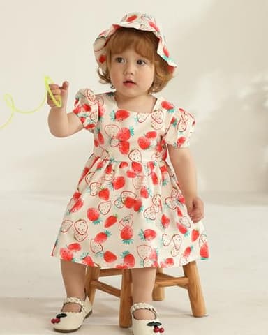 Baby Girl Dresses 6 9 12 Month Girl Clothes Summer Toddler Ruffle Red Short Sleeve Boho Swing Sundress Infant Spring Casual Dress Two Piece Outfit - Image 3