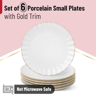 BTaT- White Dessert Plates, Set of 6, 8 inch, White Porcelain with Gold Trim, Small Plate, Small Appetizer Plates, Christmas Gifts - Image 2