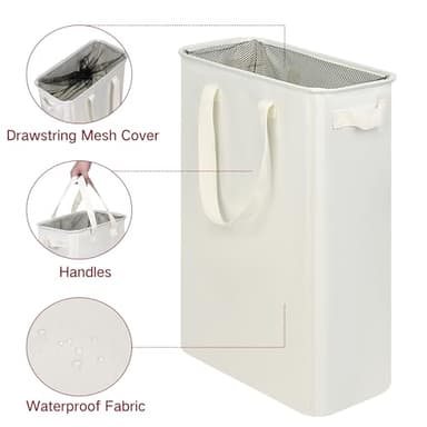 efluky Slim Laundry Basket, Narrow Laundry Hamper with Handles, Collapsible Dirty Clothes Hamper, Tall Laundry Bin for Laundry Room, Dorm and Bedroom, 12.7 Gallons(48L) Beige - Image 5