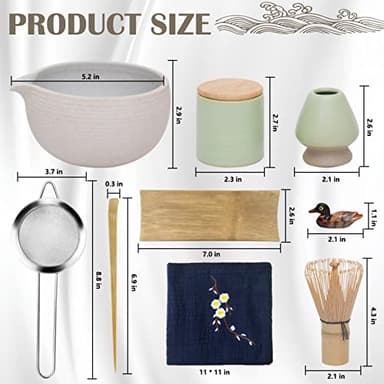 Artcome Japanese Matcha Tea Set, Bowl with Pouring Spout, Whisk, Tea Scoop, Ceramic Whisk Holder, Matcha Powder Caddy, Handmade Matcha Ceremony Kit For Japanese Tea Ceremony (9Pcs) - Image 3