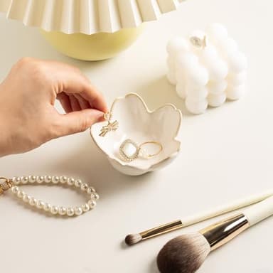 Flower Ring Holder Dish, Ceramic Jewelry Tray Dish, Small Trinket Dish, Jewelry Plate Bowl, Cute Jewlery Ring Holder Dish, Aesthetic Room Decor, Christmas Birthday Gifts for Women, 1 pack (white) - Image 7