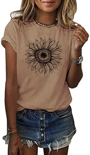 Cicy Bell Women's T Shirts Short Sleeve Tees Sunflower Graphic Loose Summer Tops - Image 1