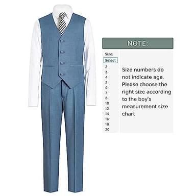 Marvelous World Boys Suits Blue Gray Slim Fit Size 8 Formal Suits for Kids Toddler Tuxedos Dresswear Ring Bearer Outfit Boys' Wedding Suits Set Dress Clothes Teen Youth 5-Piece Adjustable Waist - Image 7