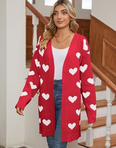 Alsol Lamesa Women's Long Sleeve Cute Cardigan Sweaters V Neck Open Front Ribbed Knit Heart Sweater Coat - Image 6