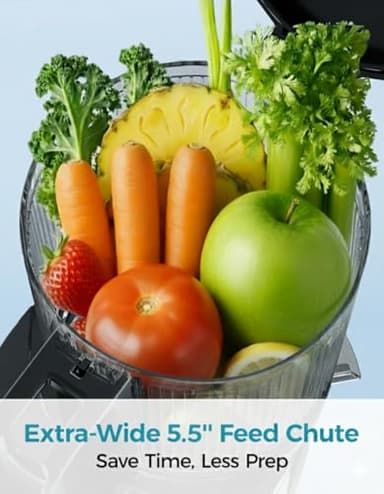 Cold Press Juicer Machines, EUHOMY 5.5" Wide Feed Chute, Slow Masticating Juicer for Whole Vegetables and Fruits, 99.6% High Juice Yield, Easy to clean, Juicer Machines with BPA Free, Black - Image 3