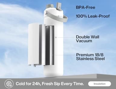 POWCAN 26 oz Insulated Water Bottle with 2-in-1 Straw and Spout Lid, Keep Cold 24H, Leak-Proof, Fits in Car Cup Holder, Stainless Steel Water Bottle for Sports, Travel, and School (Polar) - Image 2