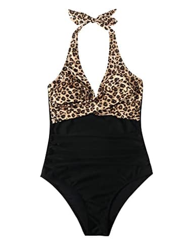 SUUKSESS Women Sexy Tummy Control One Piece Swimsuits Halter Push Up Monokini Bathing Suits (Black Leopard, L) - Image 4