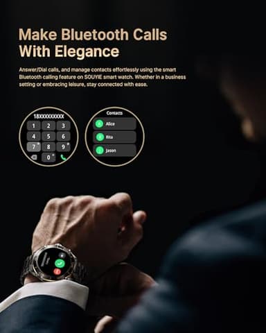 Smart Watch for Men Answer/Make Call for Android iPhone, 1.43" AMOLED HD Screen Mens Luxury Watch, 400mAh Heavy Duty Smartwatch Heart Rate Blood Oxygen Blood Pressure Sleep Monitor Pedometer, 2 Straps - Image 2