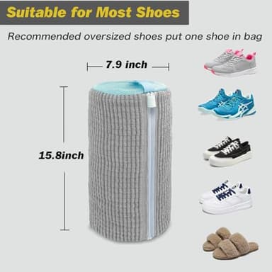Shoe Washing Machine Bag,Laundry Shoe Bag for Washer and Dryer,Reusable Shoe Cleaning Bag for Sneakers,Tennis Shoes,With Self-locking Zipper, Microfiber Inside,Include Shoes Storage Bag (Grey(1PC)) - Image 6