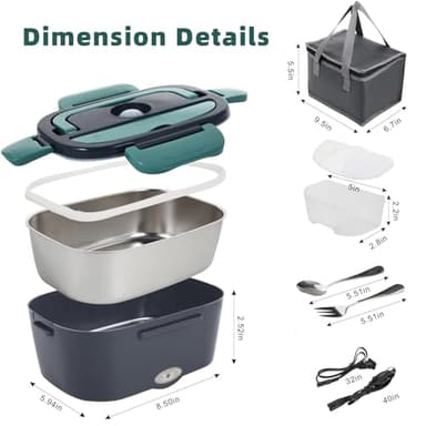 SOHIDA Electric Lunch Box Food Heater, 80W Portable Warmer for Car Truck Work with 304 Stainless Steel Container, 12V/24V/110V Green Heated Lunch Box Suitable for Ideal Driver/Work/Gift - Image 5