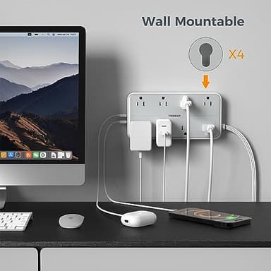 TESSAN Power Strip Surge Protector, Flat Plug Extension Cord with 8 Outlets 3 USB Charger(1 USB C), 1080 Joules Protection, Wall Mountable Charging Station for Home Office School Dorm Room Essentials - Image 6