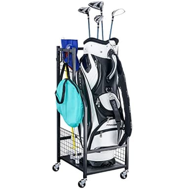 Mythinglogic Golf Bag Storage Organizer Rack-Golf Clubs Organization for Garage, Golf Bag Stand with Movable Hanging Hooks, Golf Equipment and Accessories Storage Racks for Garage,Shed,Basement - Image 1