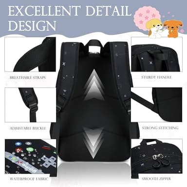 AO ALI VICTORY 3 Piece Backpack Set for Girls Boys, Kids 15.6" School Laptop Bag,Girl Bookbag Kindergarten Elementary Toddler Backpacks with Lunch Box Pencil Case for Teens Student,Black Game - Image 3