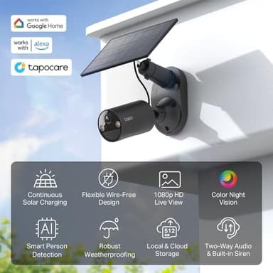 Tapo SolarCam C403 Kit, Outdoor Battery Camera w/Solar Panel, Wireless, 1080P, Free Person Detection, SD/Cloud Storage, Color Night Vision, Built-in Spotlights & Alarm, No Hub Needed, Black - Image 4