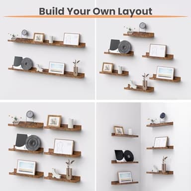 upsimples Floating Shelves for Wall, Wall Shelves for Decor Storage Set of 6, Wall Mounted Wood Shelf for Bedroom, Living Room, Bathroom, Kitchen, Picture Ledge Shelf, Brown - Image 8
