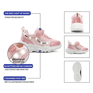 CNFOOTJKY Toddler Girls Light Up Shoes Lightweight LED Flashing Shoes Breathable Mesh Running Sneakers for Little Kids Size 11.5 Candy Pink - Image 3