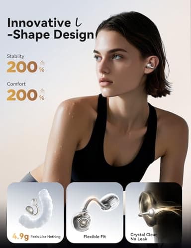 JOYROOM OE3 Open Ear Earbuds, Wireless Clip On Earbuds Headphones, Auto L-R Recognition, Omni Tap Control, Immersive Sound, Ultra-Light 4.9g Fit, Comfortable for Workouts and Daily Use, (Silver White) - Image 3