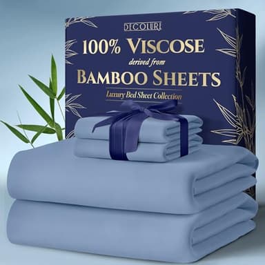 DECOLURE 100% Viscose Derived from Bamboo Sheets King Size 4pcs - Ultra Soft & Luxuriously Cooling, 17" Deep Pocket, Double Stitching, Perfect for Hot Sleepers - King Bed Sheets (Light Blue) - Image 1
