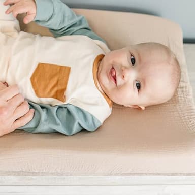 Konssy 2 Pack Muslin Changing Pad Covers for Boys, Ultra Soft & Breathable Cotton Baby Diaper Changing Table Covers, Neutral Nursery Diaper Changing Pad Sheets (Fog Green,Cream) - Image 3