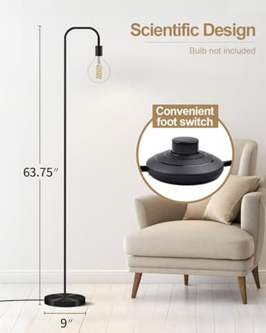 Oneach 63.75" Industrial LED Floor Lamp for Living Room Bedroom Reading Office Metal Minimalist Standing Lamp Tall Pole Lamps Office Black(Bulb not Included) - Image 9