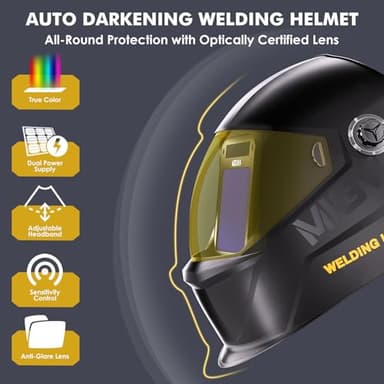 MIGVAN Welding Helmet Auto Darkening True Color Large Viewing, Welding Hood Solar/Rechargeable Battery Powered, Wide Shade 4/5-13 with 4 Arc Sensor, Optical Clarity Welder Mask for TIG MIG ARC Grind - Image 2