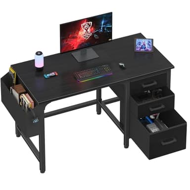 Lufeiya Computer Desk with File Drawers Cabinet, 47 Inch Reversible Home Office Desks with Filing Cabinet for Small Space, Gaming Study Writing Table PC Desks, Black - Image 1