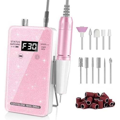Professional Electric Nail Drill File:COSYGLOW Glitter Portable Cordless E-File Nail Drill Kit with 11 Drill Bits,30000 RPM Rechargeable Nail Drills Machine for Acrylic Nails Gel Polishing (Pink) - Image 1