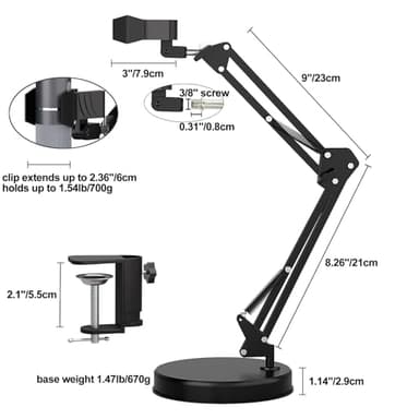 Ninyoon Max 21inch Height Universal Stand, Height 0-21in Adjustable Digital USB Microscope Stand for Max Diameter 6cm USB Digital Wireless WiFi Microscope Camera Come with Table Clamp - Image 2