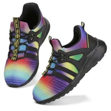YOLARK Boys Girls Sneakers for Kids Non-Slip Tennis Shoes Fashion Lightweight Breathable Running Sport Athletic(Rainbow Big Size 4) - Image 8