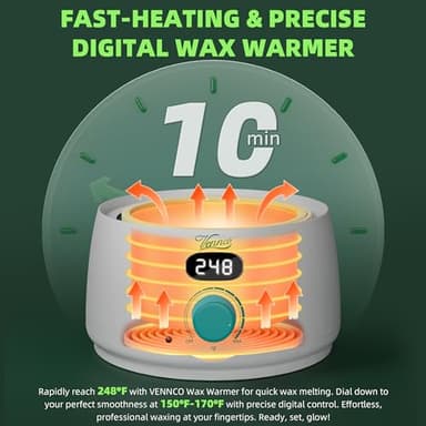 VENNCO Waxing Kit for Women Men - Premium Digital Wax Melt Warmer Kit for Sensitive Skin Coarse Hair Removal - 14oz Hard Wax Beads & Silicone Liner - for Bikini Brazilian Body Face Leg - Home Wax Kit - Image 4