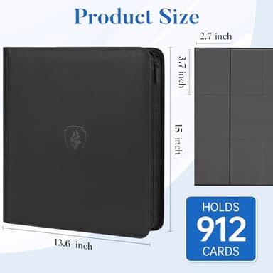 Premium Zip Card Binder 12 Pocket, Fabmaker 912 Pockets Trading Card Binder, PU Zipper Card Collection Album, Sturdy Side-Loading Card Book Holder for MTG, TCG, Game Cards, Sports Cards, Black - Image 3