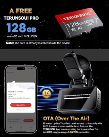 TERUNSOUl 4K+4K Dash Cam Front and Rear, Free 128GB Card Included, 5.8GHz WiFi Dash Camera for Cars, Built-in GPS, G-Sensor, 170°Wide Angle, 3" IPS Screen, 24H Parking Mode, Support 512GB Max - Image 7