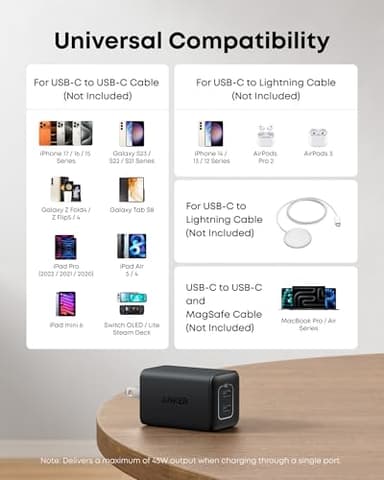 Anker Nano 47W USB C Charger, 2 Port Compact Foldable GaN Charger for iPhone 17 / 16, Galaxy, Pixel, Compatible with MagSafe (Black) - Image 7