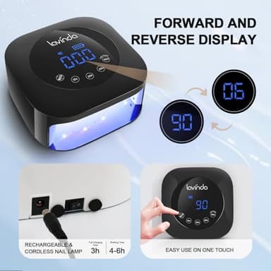 UV Light for Nails, Lavinda UV Nail Lamp 54W Rechargeable Nail Dryer Gel Polish Light with Large Touch Display, Professional Fast Curing Lamp with 4 Timer Setting Auto Sensor for Salon & Home - Image 6