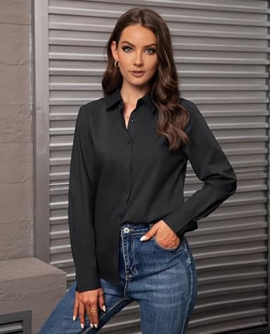 Gleeivy Button Down Shirts for Women Long Sleeve Dress Shirts Classic Fit Solid Cotton Women Dress Shirts Work Office Black S - Image 3