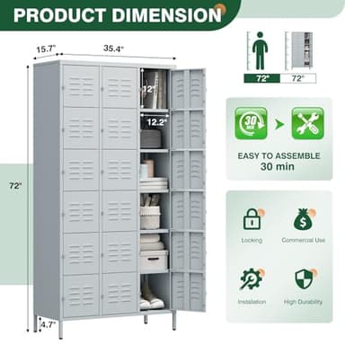 Letaya Metal Lockers for Employees-18 Door Storage Locker with Shelves and Lockable Steel Cabinet for School,Gym,Office,Staff (Grey, 18 Door) - Image 3