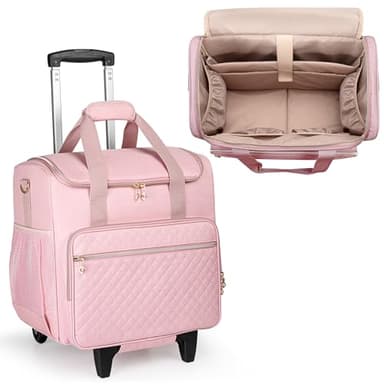 LUXJA Rolling Teacher Bag with Laptop Compartment and Detachable Dolly, Multifunctional Rolling Teacher Tote Bag (Patent Pending), Pink - Image 1