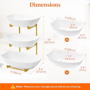 Lifewit Plastic Fruit Bowl Basket for Kitchen Countertop, 3 Tier Fruit Holder with Gold Metal Stand, Serving Tray for Food, Vegetable, Cake, Dessert in Party - Image 2