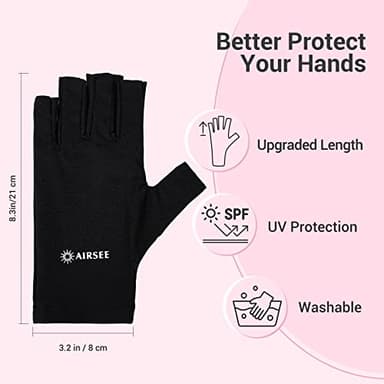 AIRSEE UV Gloves for Nail Lamp,Professional UPF50+ UV Protection Gloves for Manicures Nail Art,Fingerless Gloves That Shield Skin from The Sun and Nail Lamp (Black) - Image 3