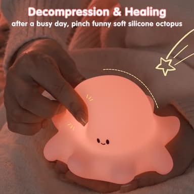 YR YRHH-PET Pink Octopus Night Light,LED Squishy Novelty Animal Cute Lamp, Food Grade Silicone Nightlight, 3 Level Dimmable, Light Up Octopus Decor for Room College Dorm, Boy Girl Gifts - Image 4