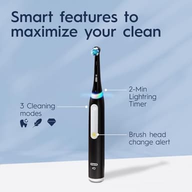 Oral-B iO Deep Clean Rechargeable Electric Powered Toothbrush, White with iO Series 3 Limited, 2 Brush Heads and Travel Case - Pressure Sensor to Protect Gums - 3 Cleaning Settings - 2 Minute Timer - Image 4